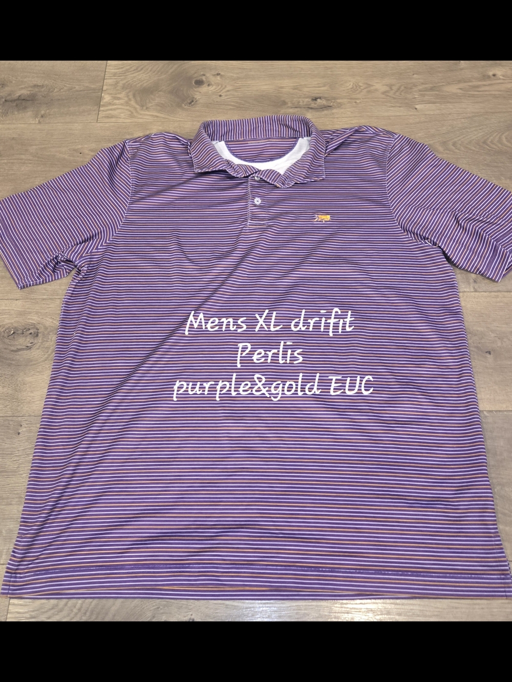 Perlis Men's Purple Striped Polo with Gold Accent